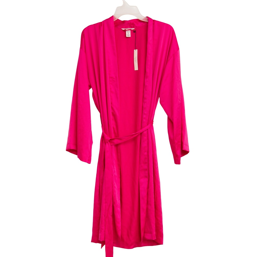 Victorias Secret NWT Hot Pink Satin Kimono Robe BarbieCore Glam Silky Loungewear